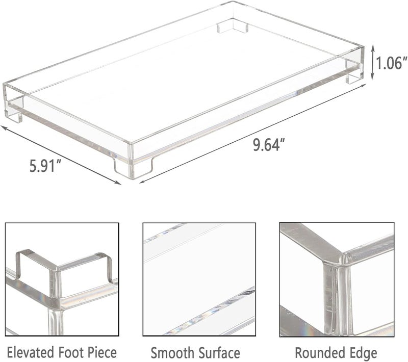 DELIPPLY Vanity Bathroom Tray, Acrylic Rectangle Decorative Catchall Organizer Storage Tray (Medium-Clear) - Image 5